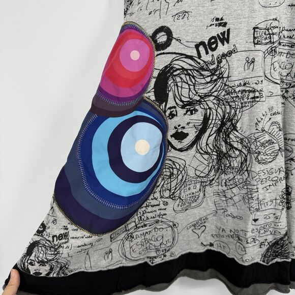 Desigual Women's Graphic Print Jersey Dress Size XL Gray Multicolor Artsy - Picture 3 of 7
